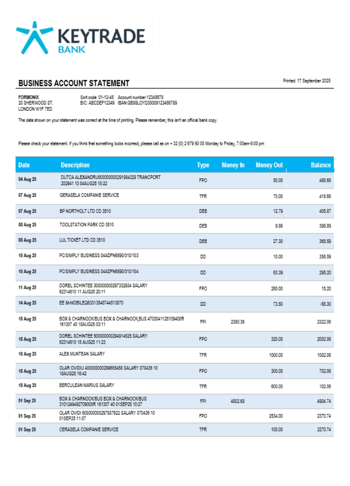Déclaration de l'entreprise Keytrade Format Word et PDF